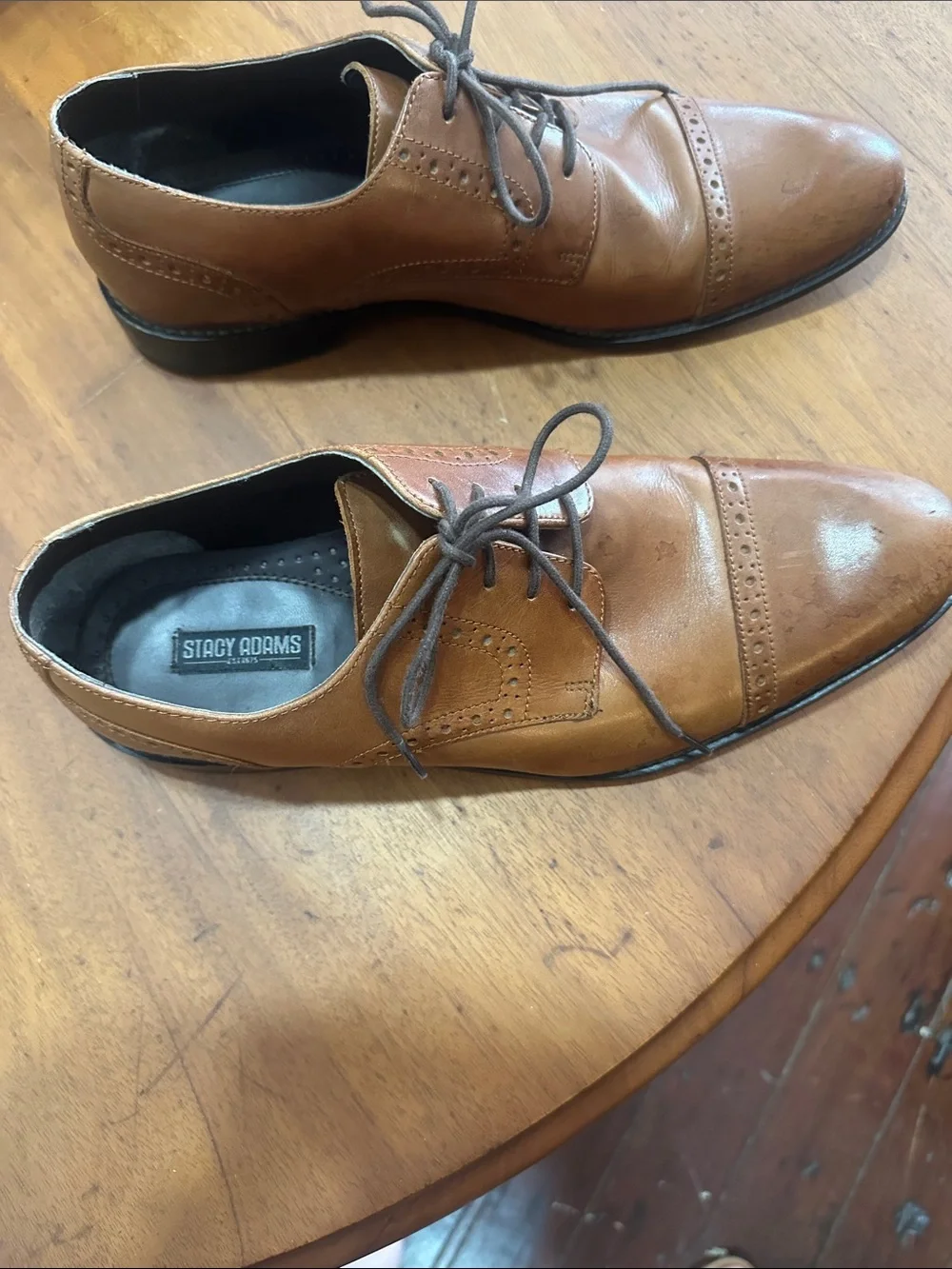 Stacy Adams Tan/Brown Leather Lace-Up Oxfords